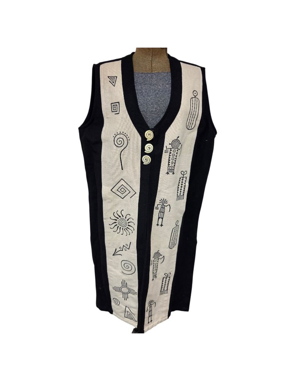 Venus Imports Duster Size XL Tribal Artwear Woven Cotton Kokopelli Carved Button